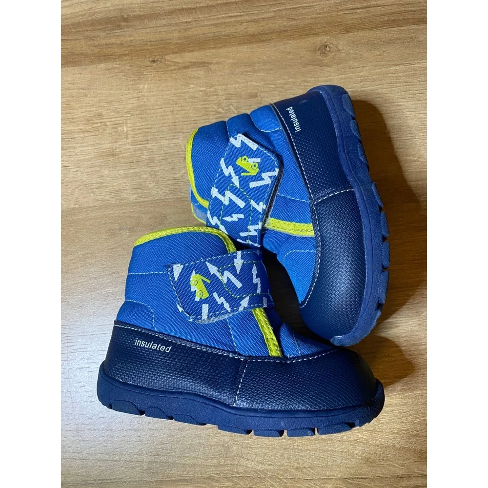 See Kai Run Gilman Blue Neon Yellow Lightning Bolt Insulated Boots Kids Size 6